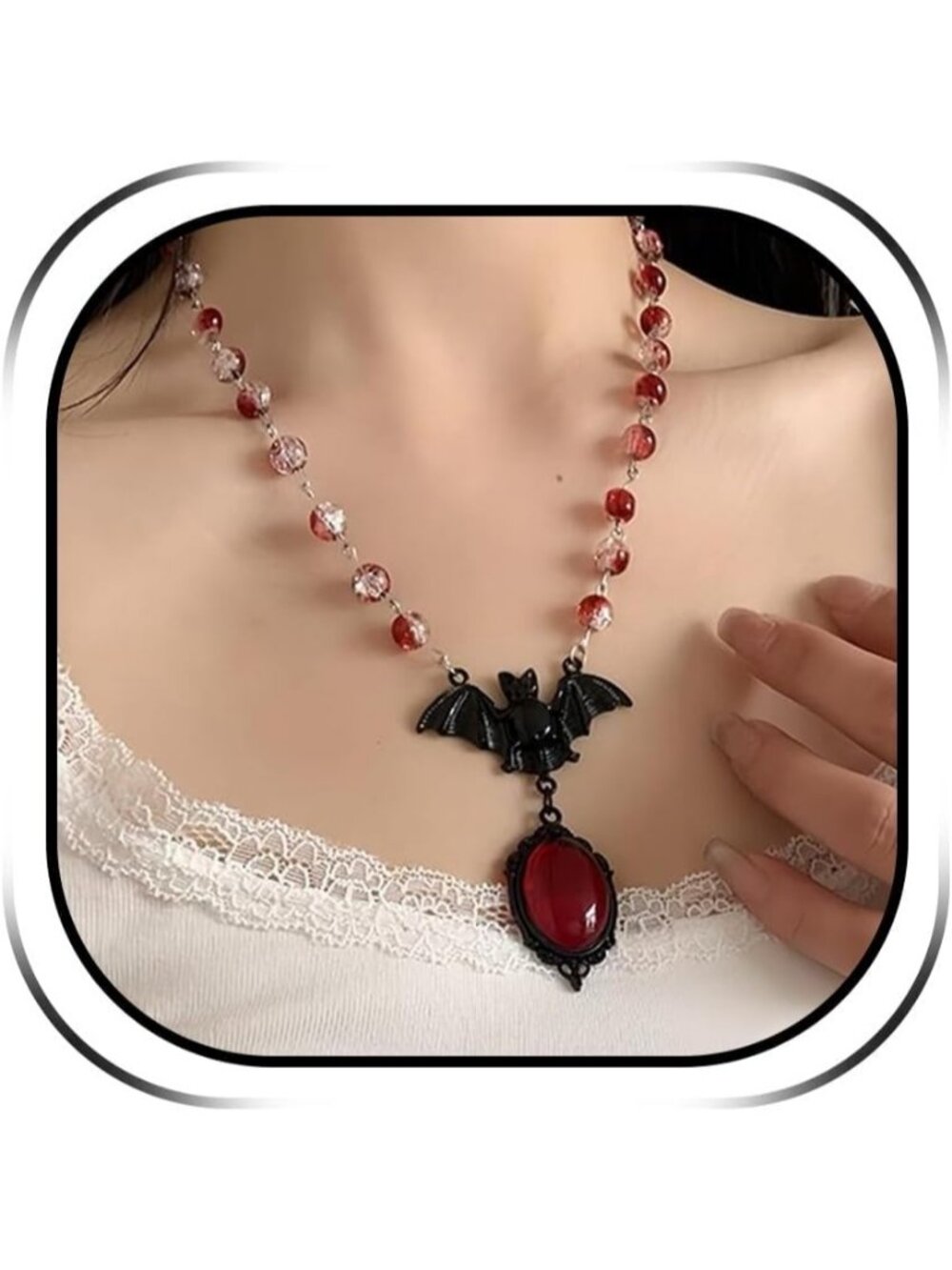 Women's Red Dark Fashion Gothic Bat Pendant Alternative Style Halloween Necklace
